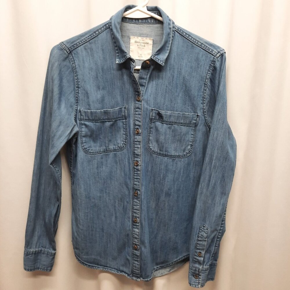 Abercrombie & Fitch Women's Denim Chambray Shirt XS Blue Cotton Long Sleeve